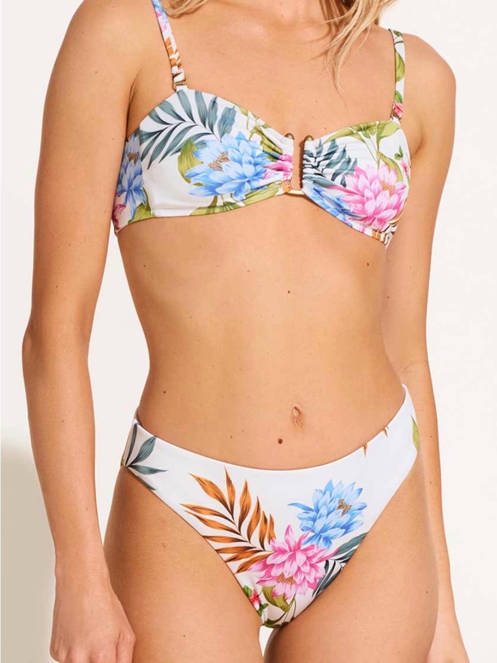 Vitamin A White Floral Bikini with Blue & Pink Blooms
